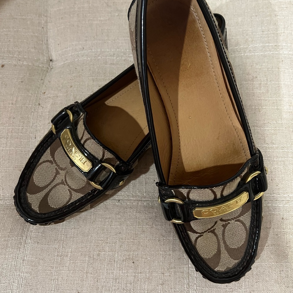 Coach Womens Felisha Monogram Signature C Leather Flat Loafers